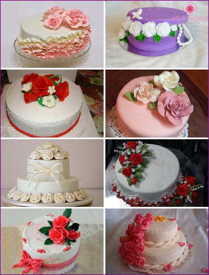 Wedding cakes decorated with roses