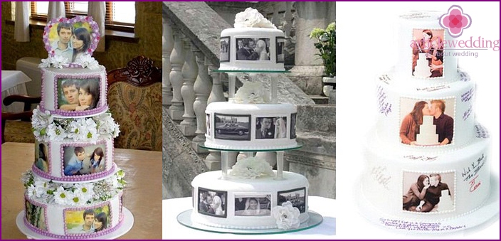Cake with photos of the newlyweds