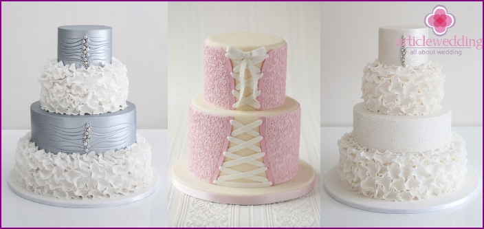 Three-tier cake with lace upholstery effect