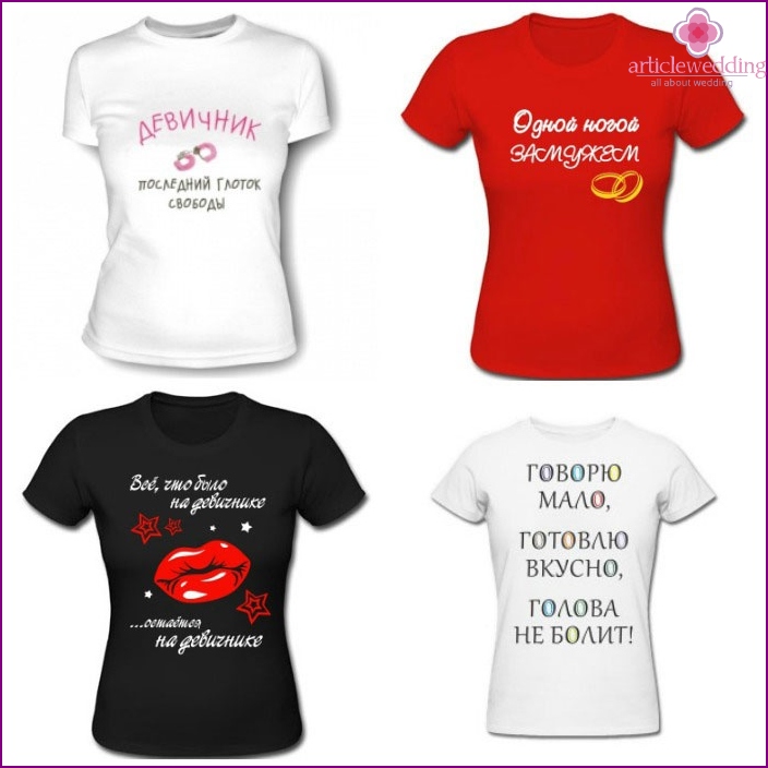 T-shirts for a bachelorette party with funny inscriptions